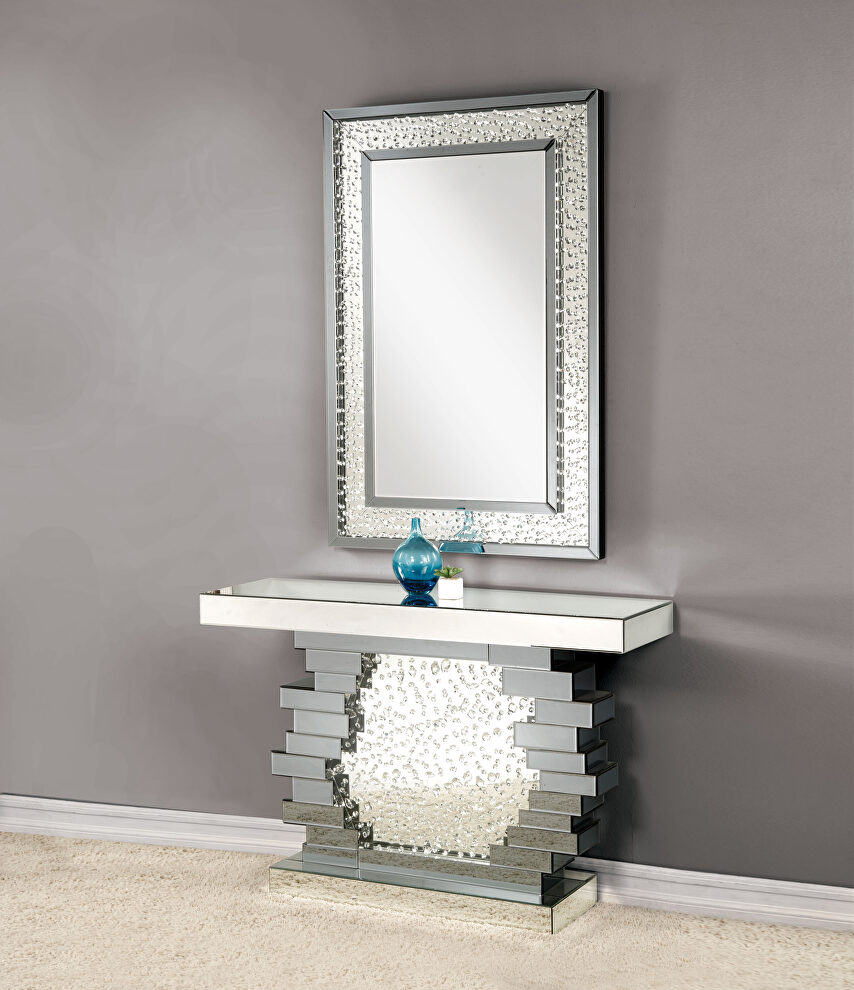 Tiered mirrored panels base glam style side table by Acme