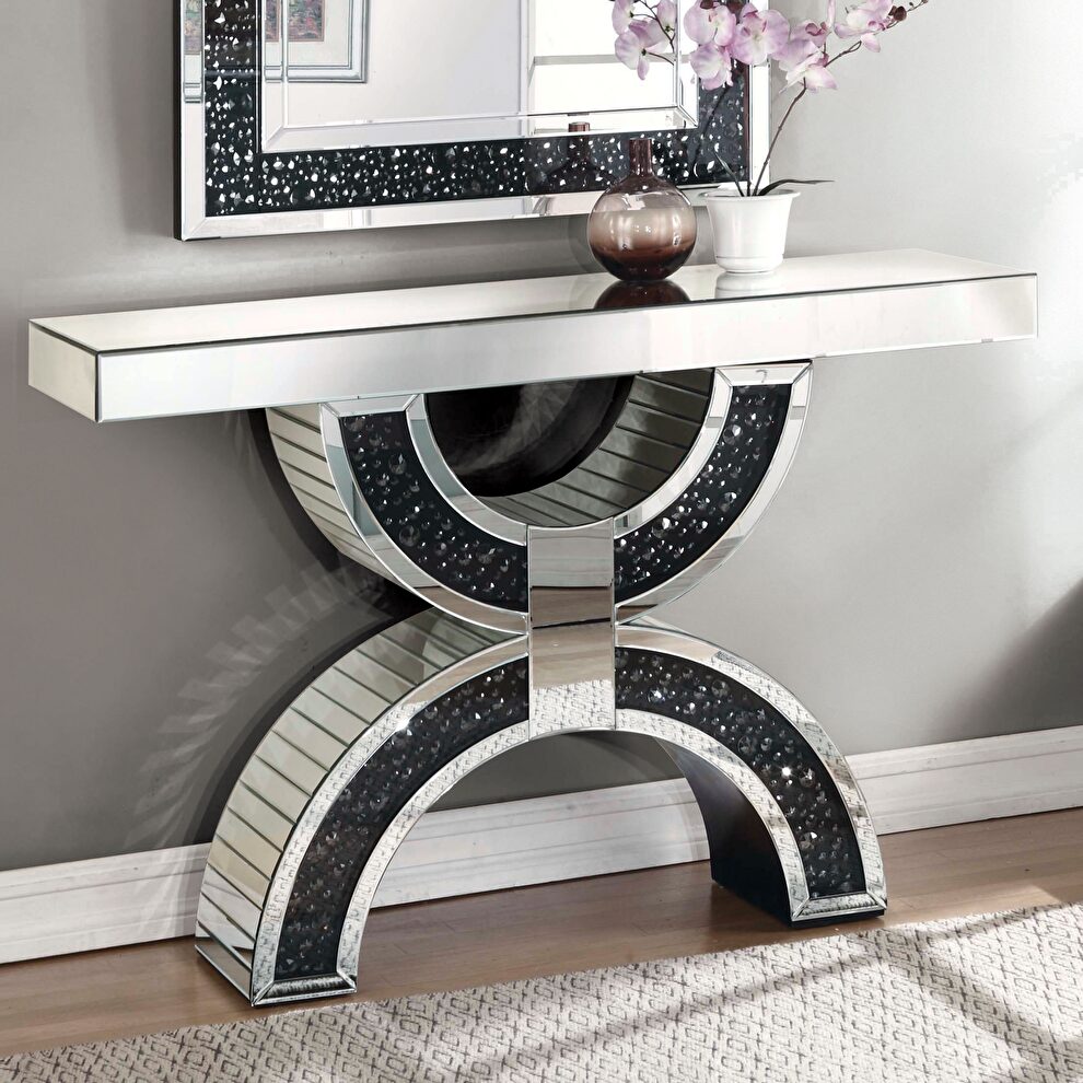 Mirrored glam style console table w/ half-circle base by Acme