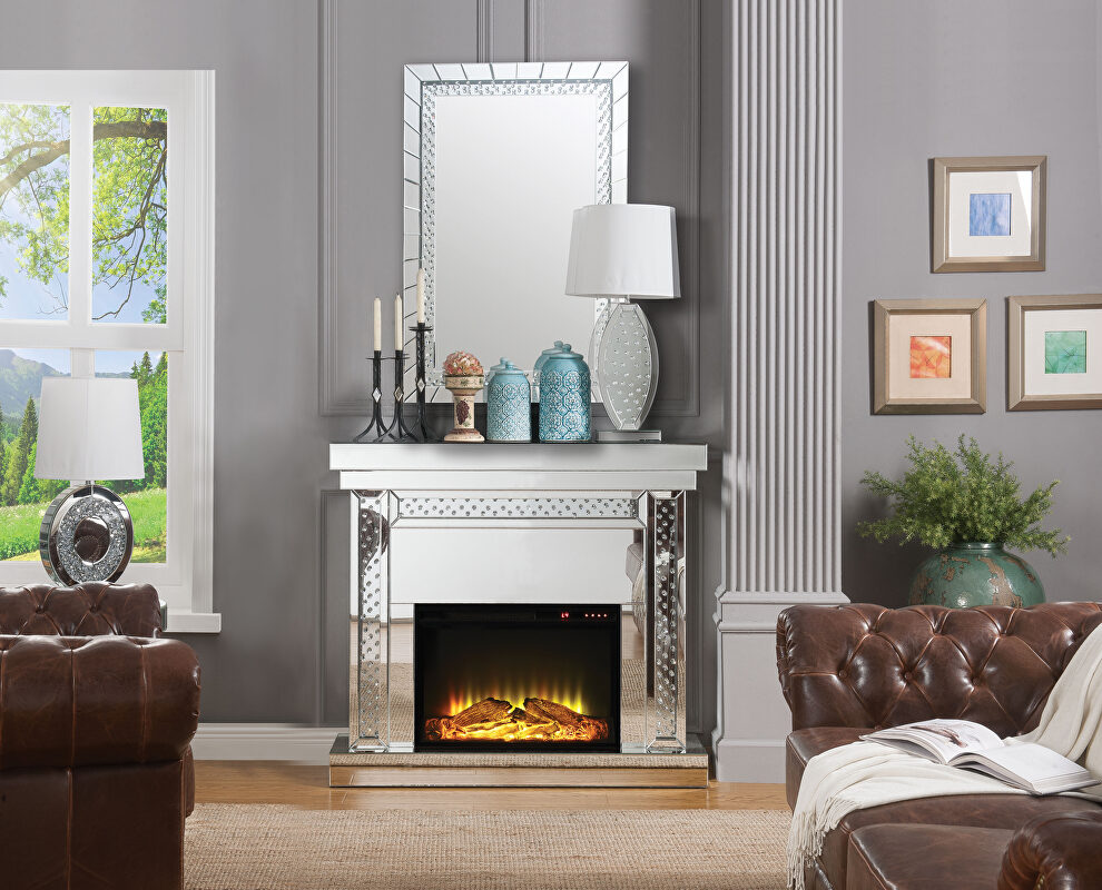 Mirrored & faux crystals fireplace by Acme