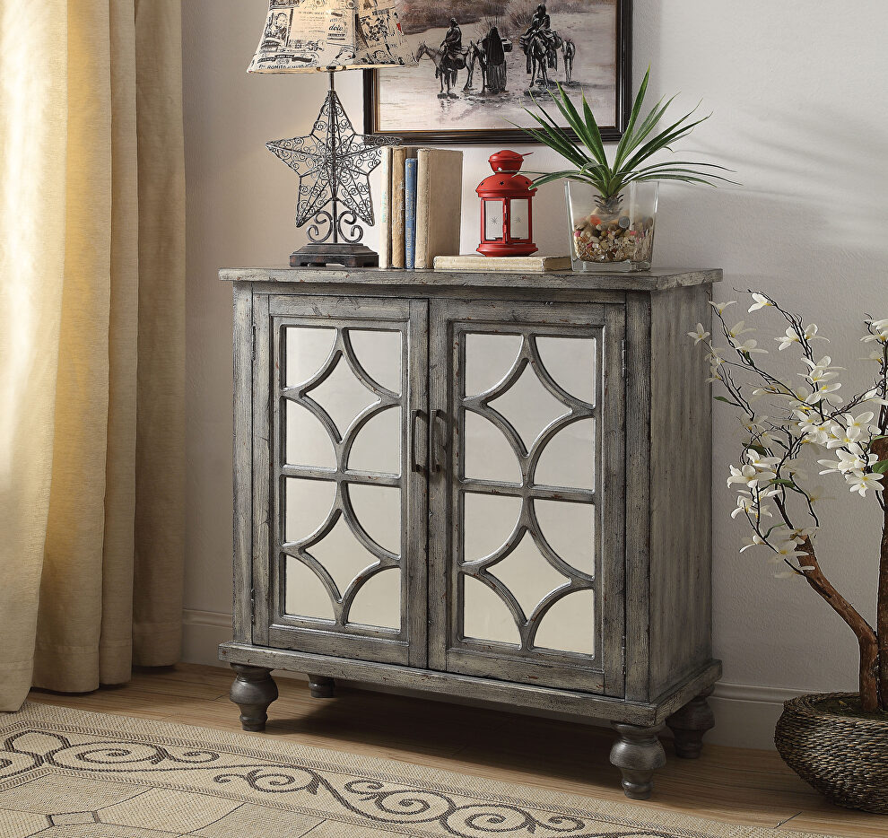 Weathered gray glass inlay stylish console table by Acme