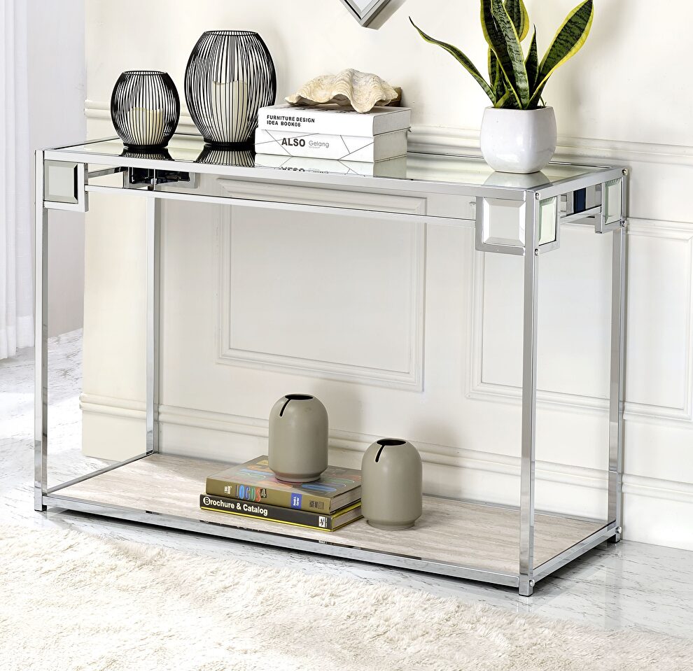 Mirrored chrome console table by Acme