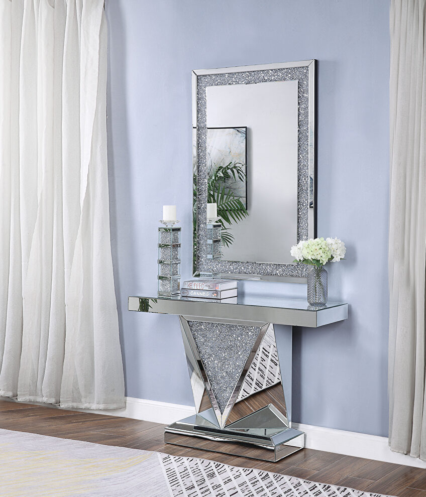 Triangle mirrored panels console table by Acme