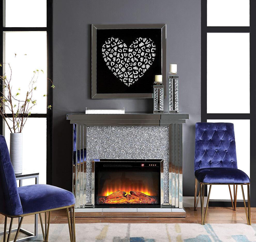 Mirrored & faux diamonds fireplace by Acme