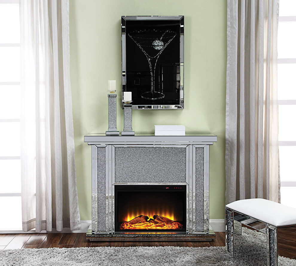 Mirrored & faux stones fireplace by Acme