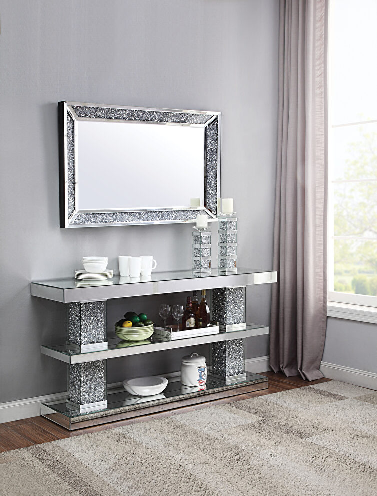 Mirrored faux diamonds console table by Acme