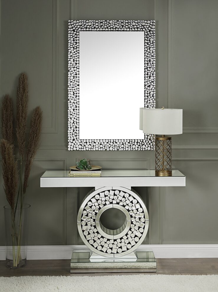 Mirrored & faux gems console table by Acme