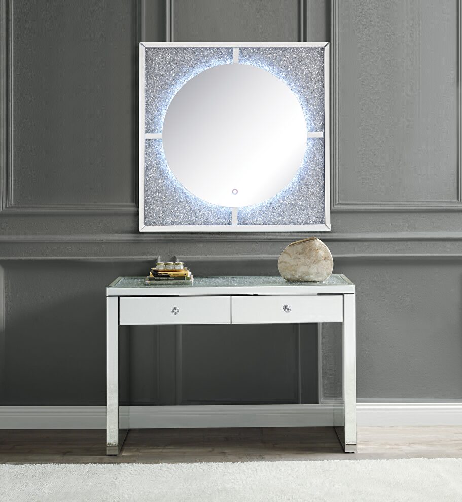 Mirrored & faux diamonds console table w/2 drawers by Acme