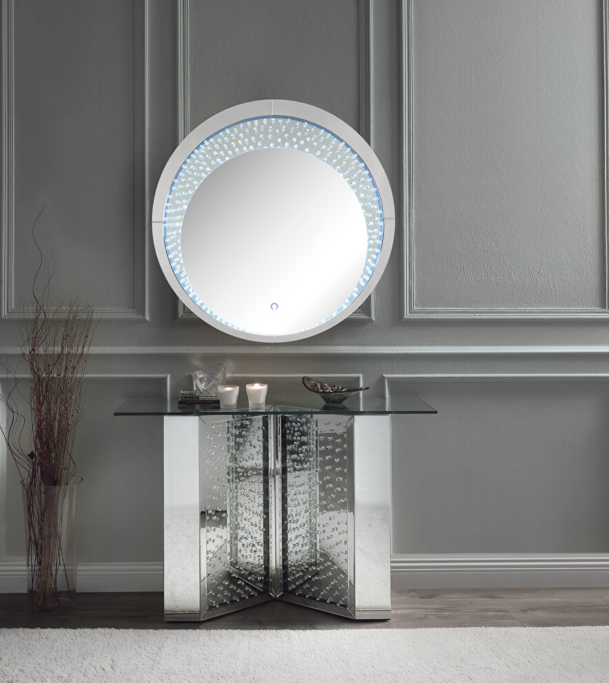 Clear glass top mirrored panels console table by Acme