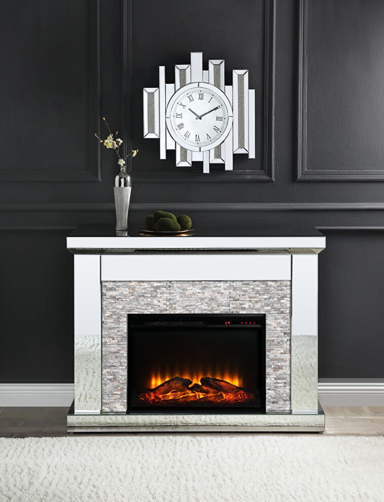 Mirrored & stone fireplace by Acme