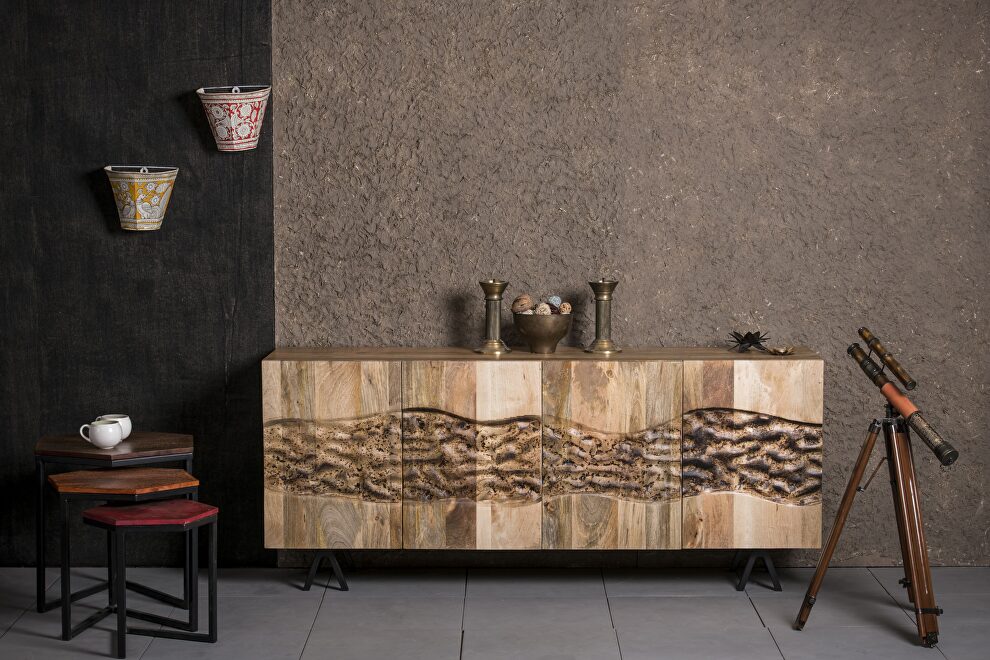 Natural & walnut console table by Acme