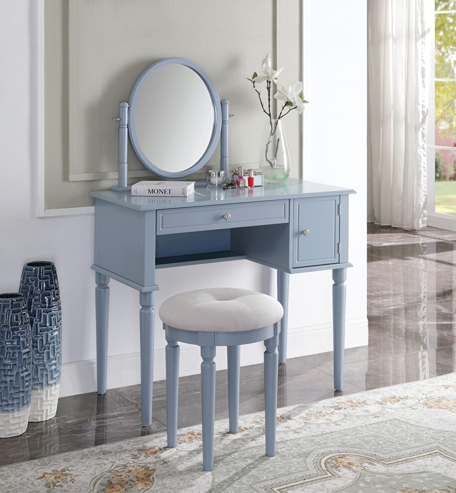 Cream fabric & gray finish vanity desk by Acme