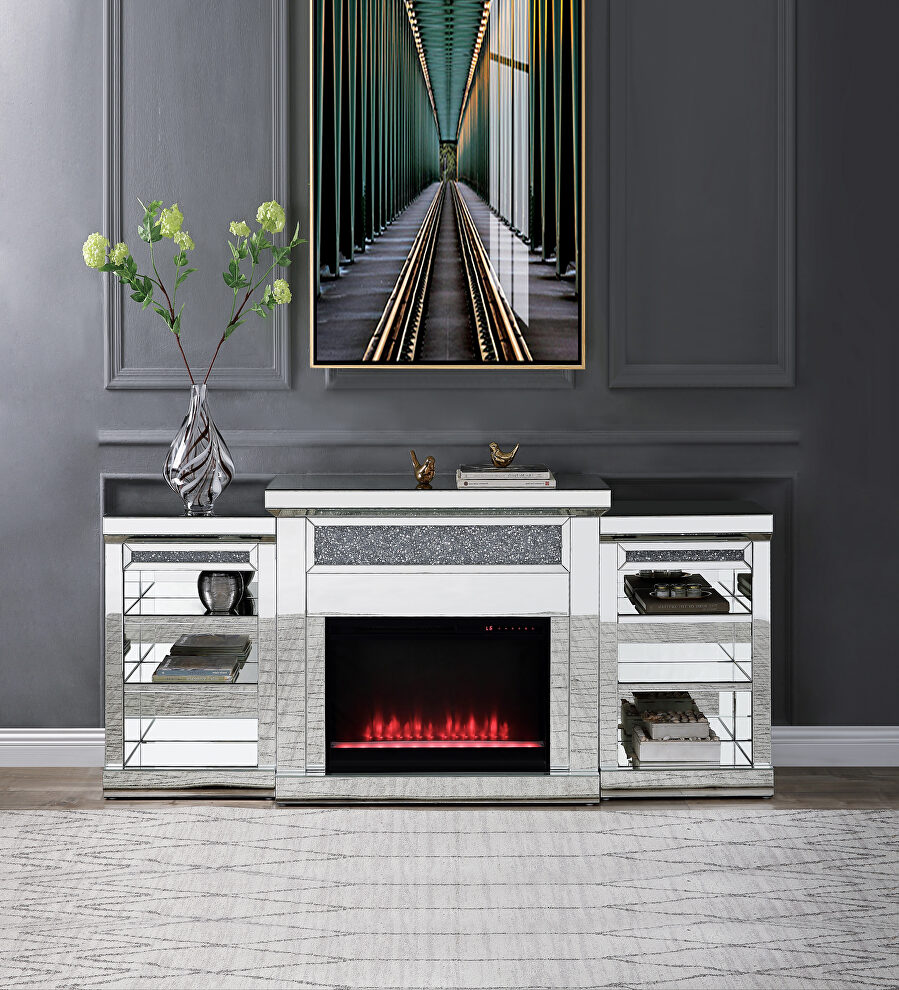 Inlaid glass and faux diamonds fireplace by Acme