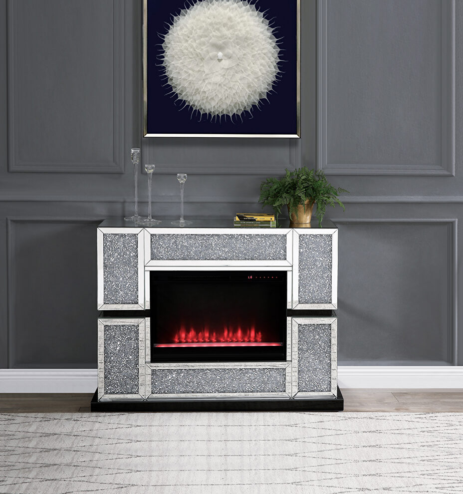Mirrored & acrylic diamonds fireplace by Acme