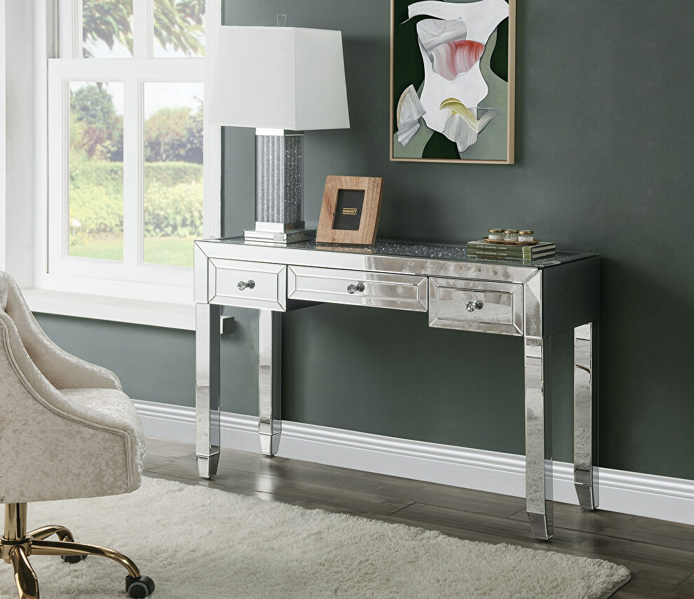 Mirrored & faux diamonds modern and clear touch writing desk by Acme