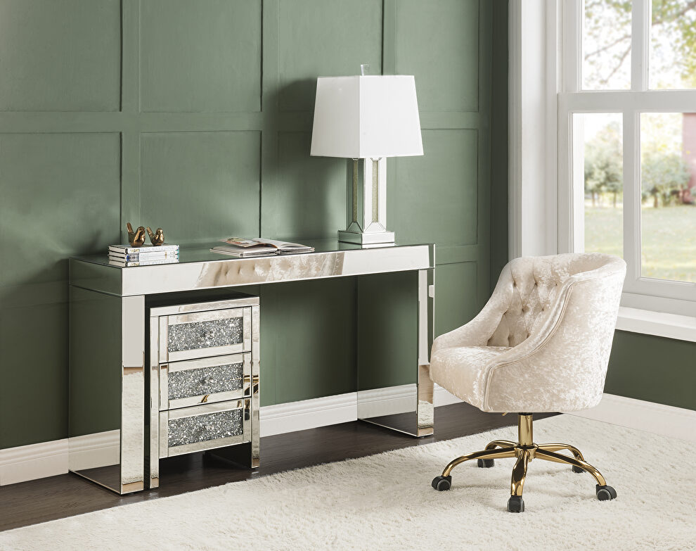 Brilliant mirrored finish writing desk by Acme
