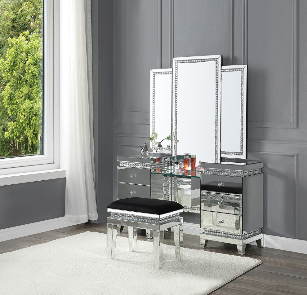 Tempered glass/ faux ice cube crystals vanity desk by Acme