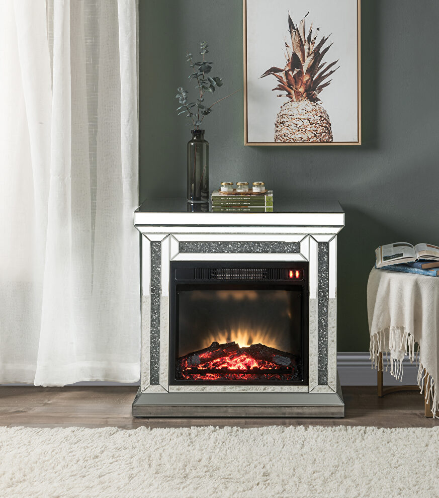 Mirrored & faux diamonds brilliant rectangular fireplace by Acme