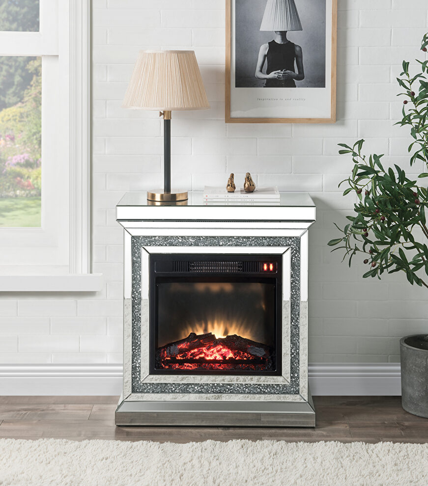 Beautiful mirrored finish brilliant rectangular led electric fireplace by Acme