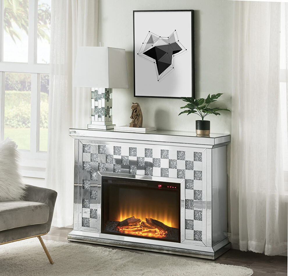 Beautiful mirrored finish modern design led electric fireplace by Acme