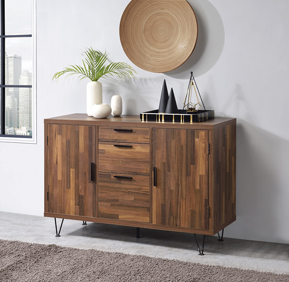 Walnut finish wooden cabinet with slim metal legs by Acme