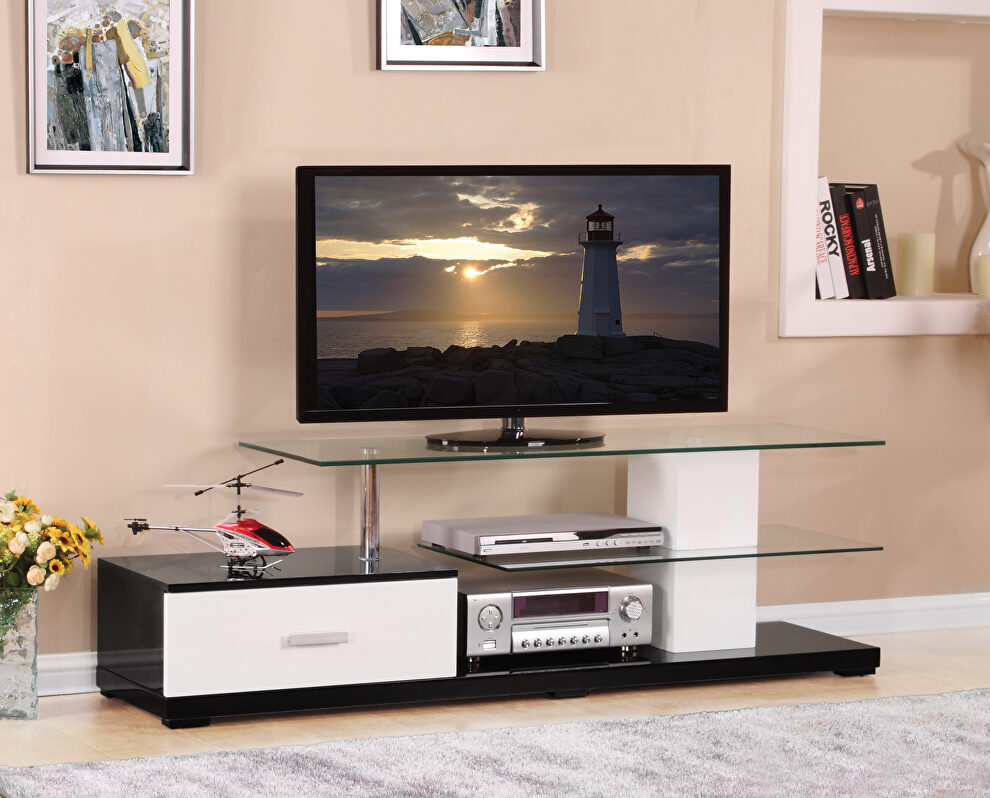 White & black finish rectangular TV stand by Acme