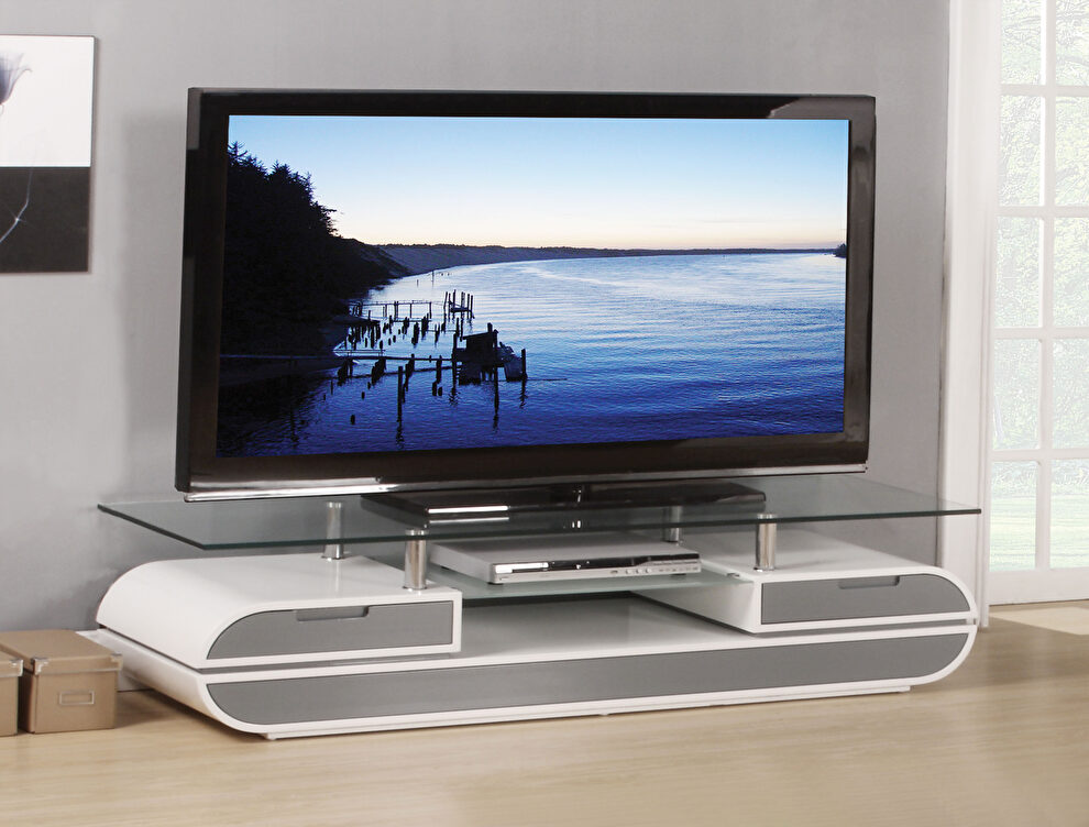 White & gray finish tv stand by Acme