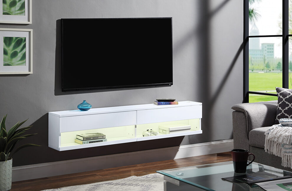 White finish glamorous design TV stand w/ touch led light by Acme