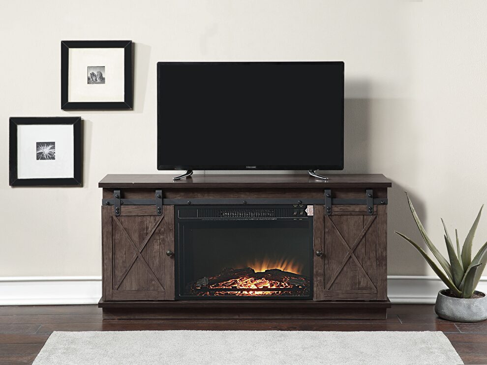 Oak finish tv stand with fireplace by Acme