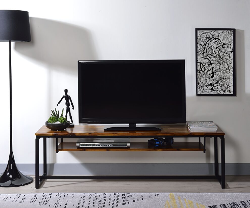 Oak finish & black metal tv stand by Acme