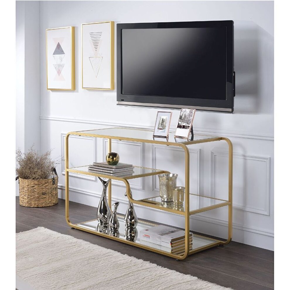 Gold finish & mirror tv stand by Acme
