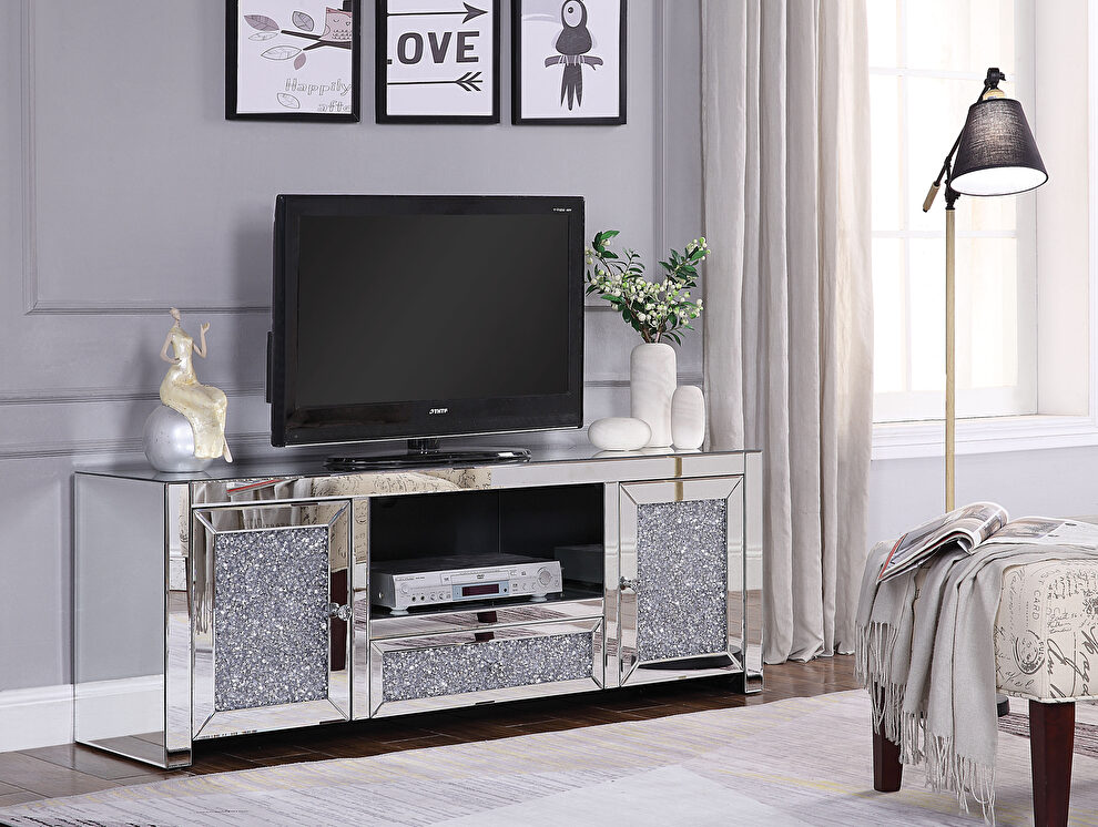 Mirrored & faux diamonds tv stand by Acme