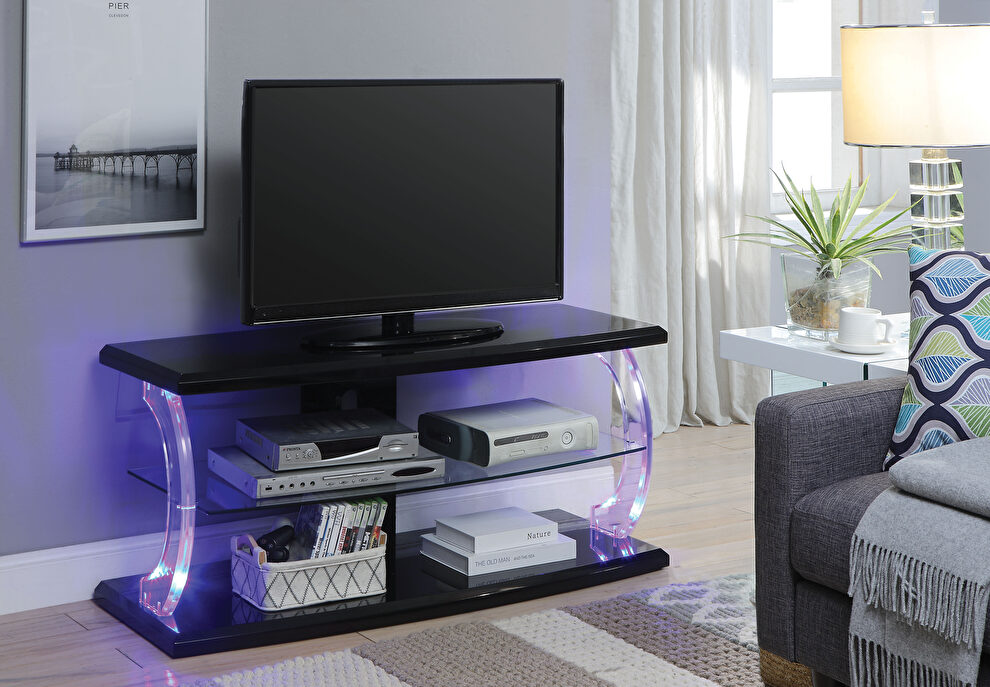 Black & clear glass led tv stand by Acme
