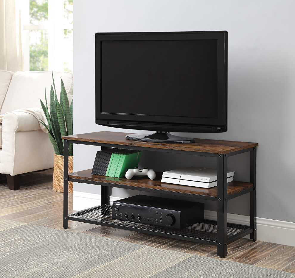 Rustic oak & black finish open frame TV stand by Acme