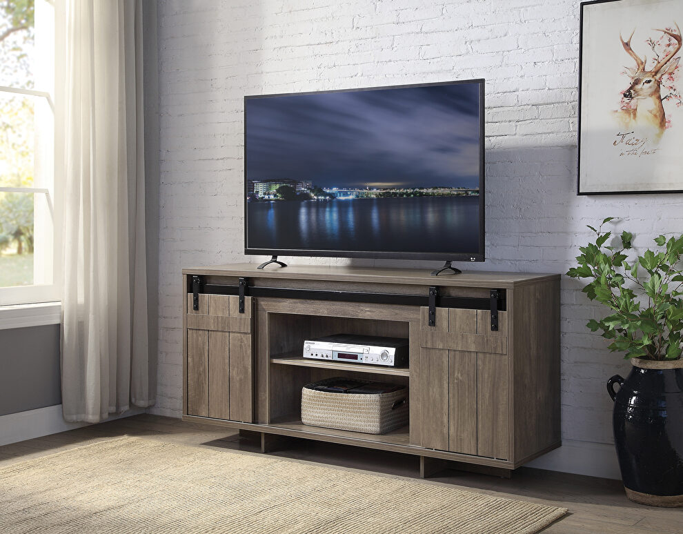 Warm brown and rustic elements rectangular TV stand by Acme