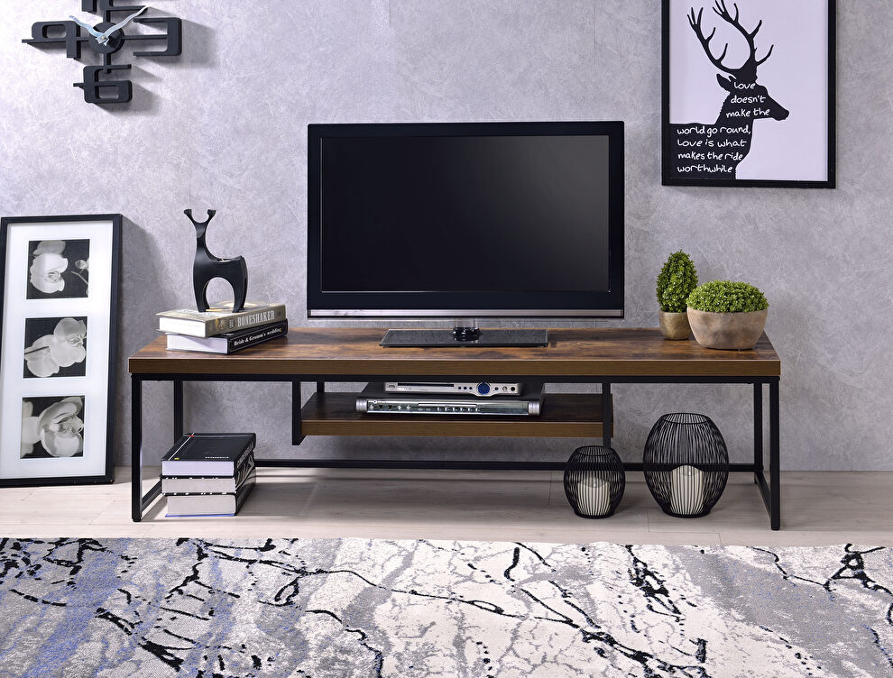 Weathered oak finish & black metal tv stand by Acme