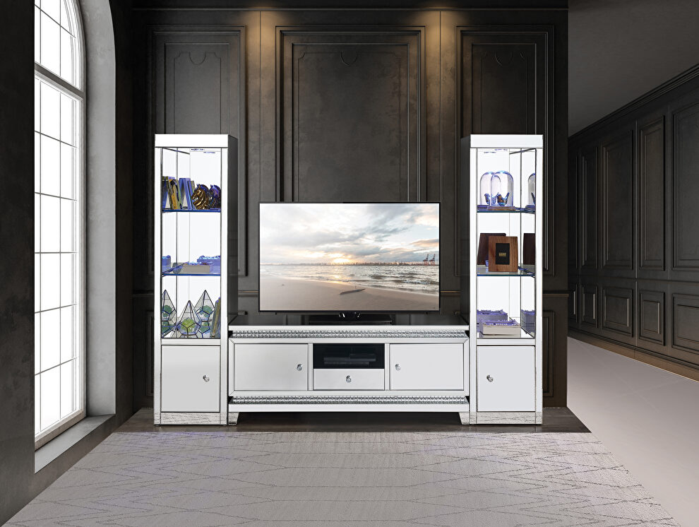 Glimmering border with faux crystals TV stand by Acme