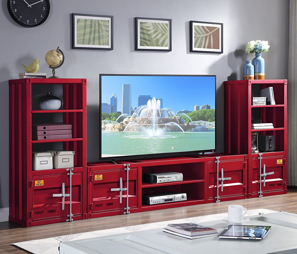 Red finish entertainment center by Acme