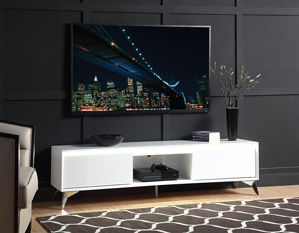 White & chrome finish TV stand w/ led touch light by Acme