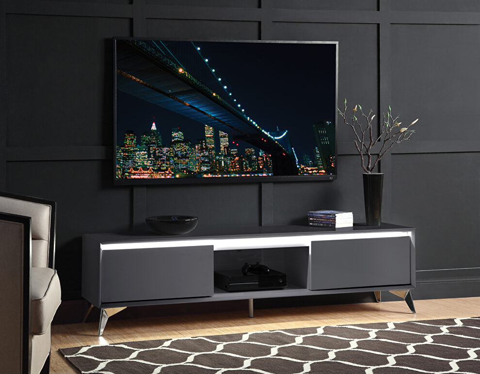 Gray & chrome finish TV stand w/ led touch light by Acme
