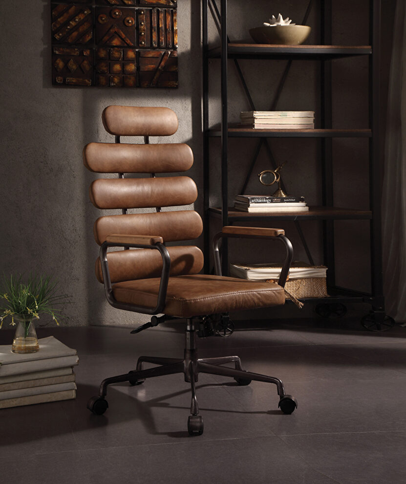 Retro brown top grain leather executive office chair by Acme