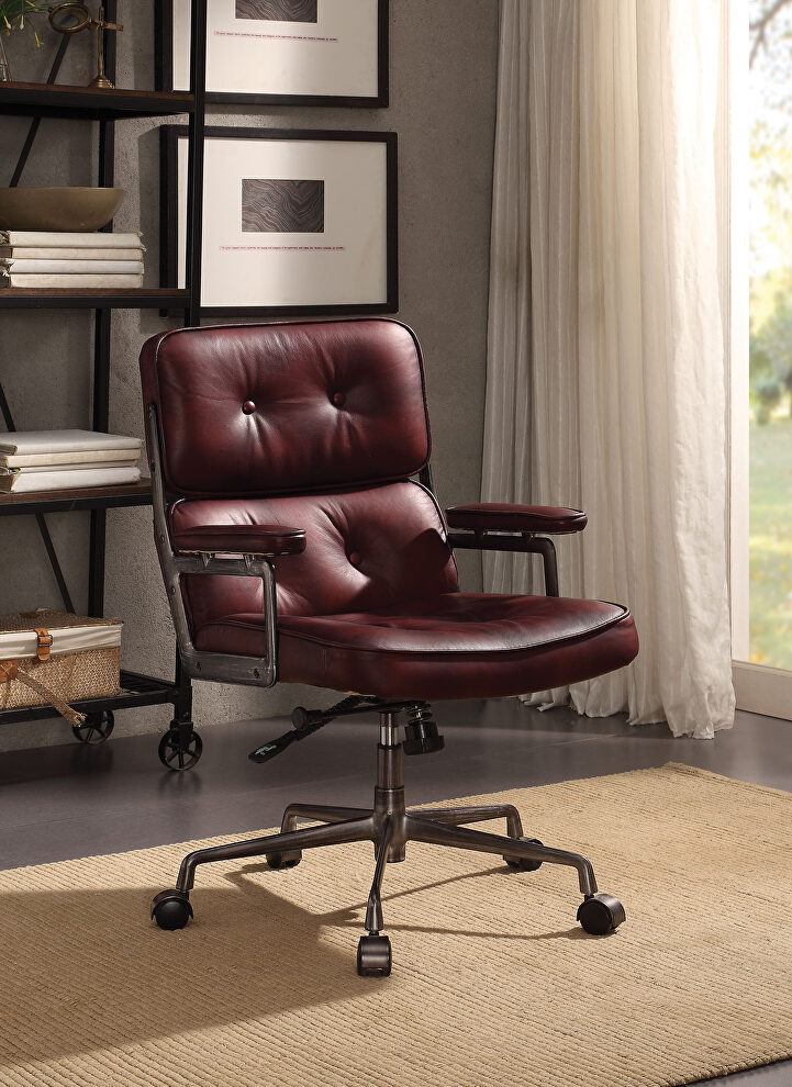 Vintage merlot top grain leather executive office chair by Acme