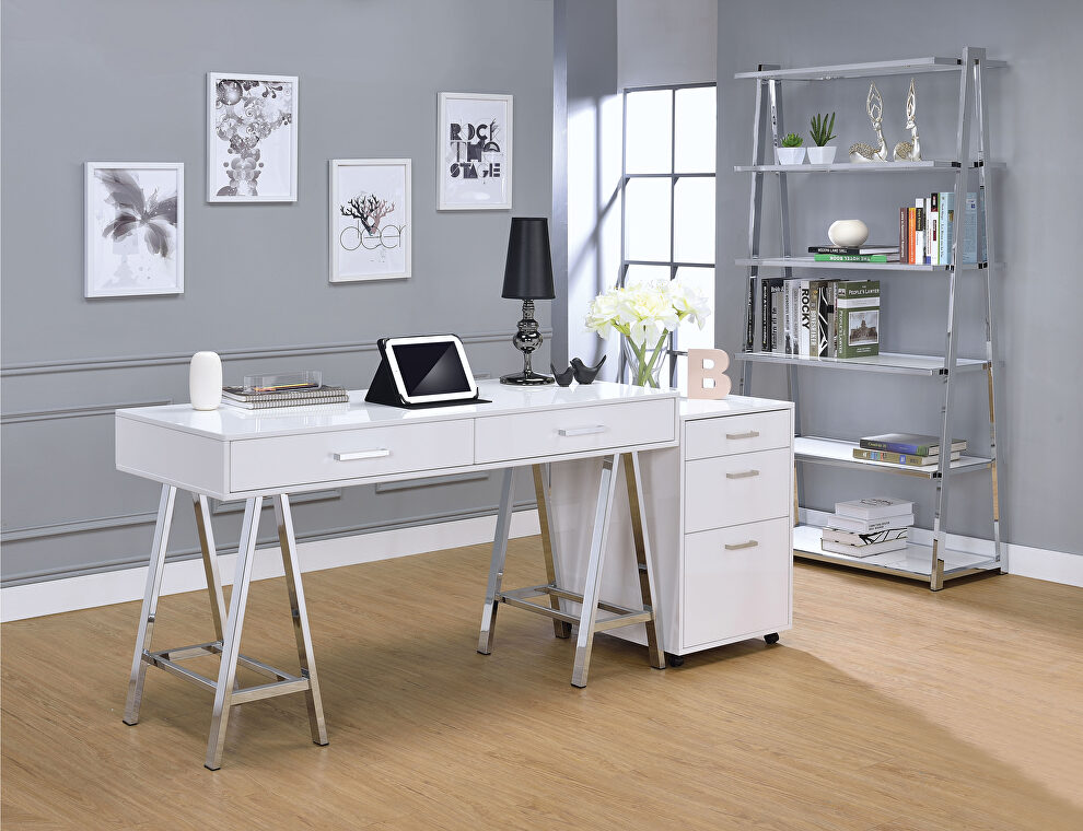 White high gloss & chrome finish desk by Acme