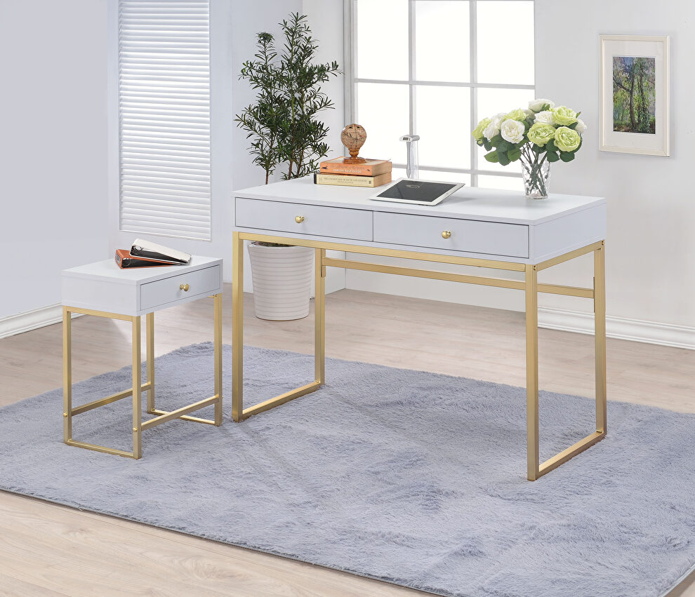 White & brass coleen desk by Acme