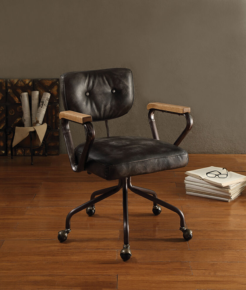 Vintage black top grain leather executive office chair by Acme