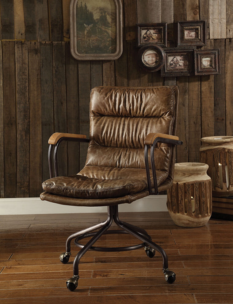 Vintage whiskey top grain leather executive office chair by Acme