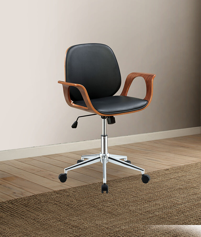 Black pu & walnut office chair by Acme