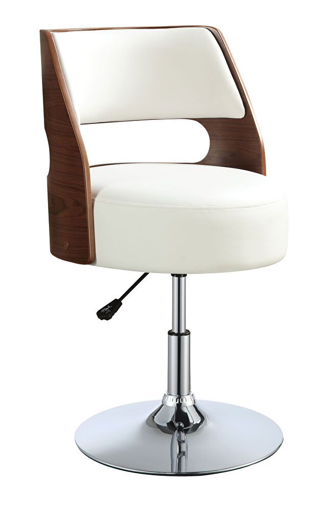 Walnut / white pu leather adjustable stool with swivel by Acme