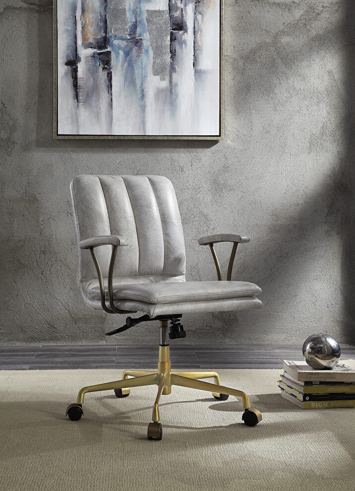Vintage white top grain leather & chrome office chair by Acme