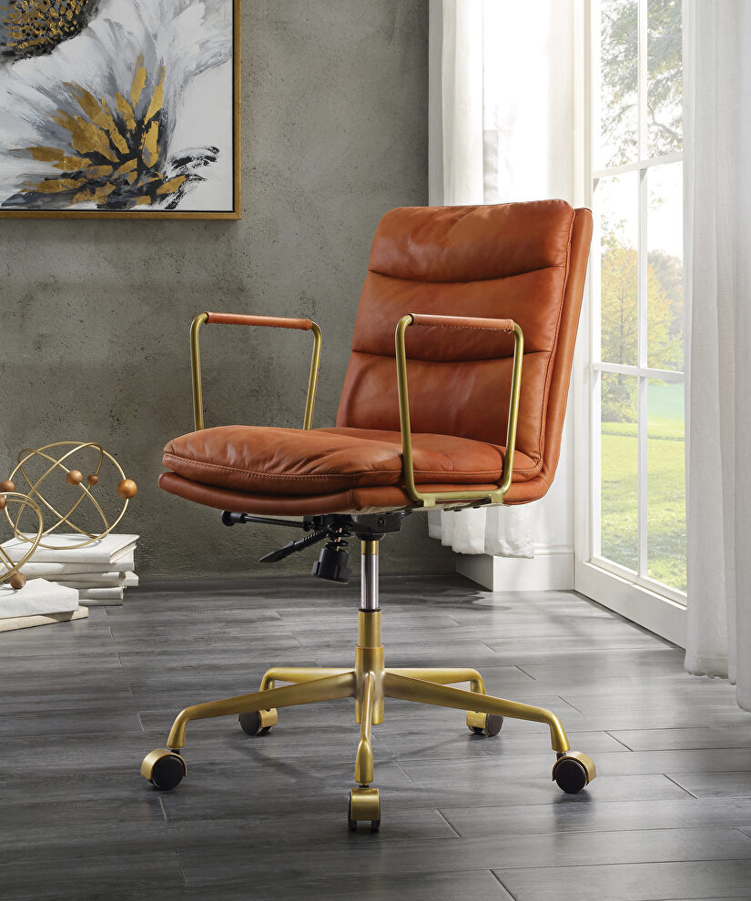 Rust top grain leather padded seat & back executive office chair by Acme