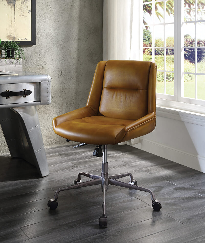 Saddle brown top grain leather swivel executive office chair by Acme